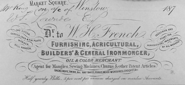 W.H. French ironmonger's letterhead
